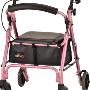 NOVA Medical Products, GetGo Petite Rollator Walker Petite Narrow Size Rolling Walker for Height 4'10" 5'4" Seat Height is 18.5 Inch Ultra Lightweight Only 13 lbs with More Narrow Frame Color, Pink