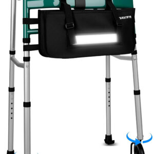 Foldable Walker with 360° Swivel Wheels & Motion Sensor Light, Lightweight Adjustable Height Rolling Walker for Seniors & Adults, Travel-Friendly Walking Frame with Large Storage Bag