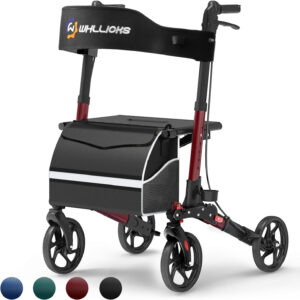Rollator Walkers with Seat for Seniors, No Assembly Foldable All Terrain Lightweight Durable Aluminum Rolling Walker with Comfortable Backrest