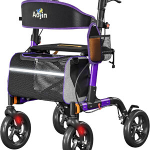 Walkers for Seniors, Rollator Walker with Seat, 350 lb Weight Capacity, 18" Big Seat, 8" All-Terrain Wheels, 6-Level Adjustable Height, Lightweight Aluminum Frame Rollator Walkers for Seniors (Purple)