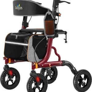 Rollator Walkers for Seniors with Seat, Foldable Walkers for Seniors, 8" All-Terrain Wheels, 18" Big Seat, 6-Level Adjustable Height Rolling Walker, 350 lb, Walker for Seniors & Adults (Burgundy)