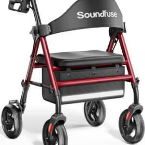 Rollator Walkers with Seat for Seniors, Foldable 8" Big Wheels All Terrain Rolling Walker, Handles and Ergonomic Seat Height Adjustable, 350lb Weight Capacity