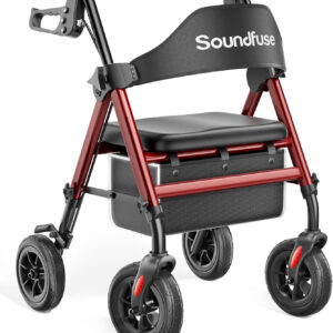 Rollator Walkers for Seniors with Seat, Foldable Lightweight Rolling Walker with 8" Big PU Wheels, Ergonomic Seat, Dual Height Adjustment