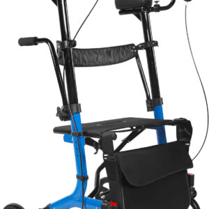 Upright Walker for Seniors & Adults with Seat 450 lb Capacity, Stand Up Walkers Foldable, 19.8 lbs Lightweight, Adjustable Arms, 10-Inch Big Wheels for All Terrain Rollator Walker (Blue02)
