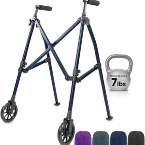 Vive Lightweight Folding Walker for Seniors - Narrow Foldable Rolling Walker for Small Spaces- Compact & Collapsible for Travel - with Wheels, Mobility Support, Portable- Weighs Only 7 Pounds