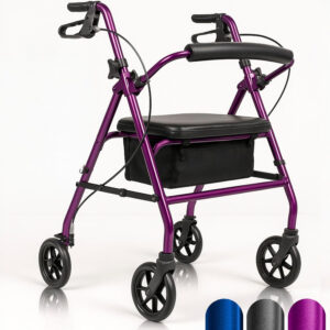 Vive Ultra Lightweight Rollator Walker with Seat - Foldable, Narrow, Rolling Senior Walker for Small Spaces - 4 Wheel Aluminum Adult Easy Drive Aid with Underseat Accessory - Weighs Only 14 Lbs