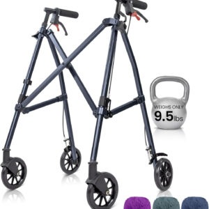 Vive Mobility Lightweight Walker for Seniors - Narrow, Folding Walker w/Wheels for Small & Tight Spaces - Light Weight for Balance, Compact Doorways, Foldable - Portable & Collapsible for Travel