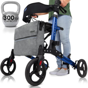 Vive Tall Rollator Walker with Seat for Seniors, Men - All Terrain, Rolling, Folding, Heavy Duty, Medical, Extra Large 4 Wheels, Brakes, with Bag - for Adults, Lightweight Premium Scooter Aid