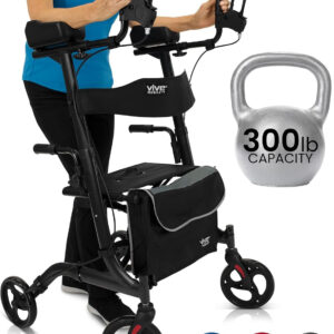 Vive Mobility Upright Walker with Seat - Stand Up Rollator, Arm Rests, Heavy Duty, Folding Medical Aid Scooter for Elderly, Seniors - Walking Assist, Foldable Transport Chair - 300 lb Capacity