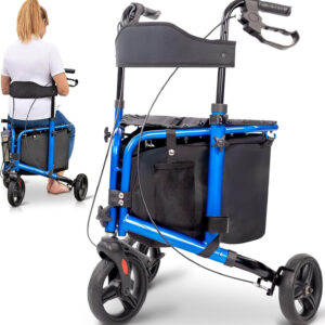 Vive 3 Wheel Walker with Seat - Tri Rollator Walker for Seniors and Adults - Lightweight and Foldable, with Seat, Brakes and Wheels - Narrow for Tight Spaces and Small Doorways - All Terrain
