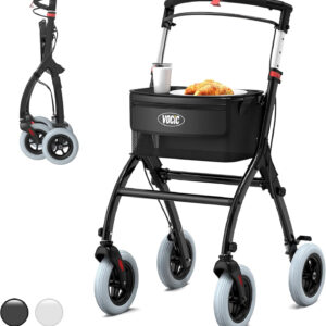 Narrow Rollator Walkers for Small Spaces, Indoor Rollator Foldable and Lightweight, Stable Home Rollator with Quiet Anti-Slip Tires, Rollators for Seniors Foldable with Tray