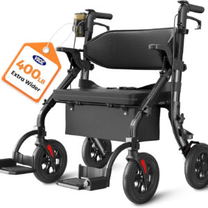 Walkers for Seniors Z59, 2 in 1 Walker Wheelchair Combo, 400 LBS Weight Capacity, 10" All Terrain Rollator with Extra Wide Seat & Backrest, Heavy Duty Rollator with Cup Holder，FSA HSA Eligible