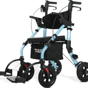 All Terrain Walker Wheelchair Combo,Rollator Walker with Seat for Seniors with Footrest,Transport-Wheelchair Combo,2 in 1 Rolling Walker Chair with Wide Backrest by Tulur (Blue)-New