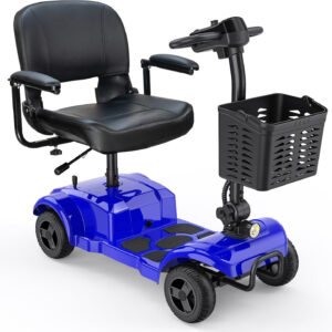 ENGWE Folding 4 Wheel Mobility Scooter,15 Mile Long Range, 250W Electric Powered Mobile Wheelchair for Seniors Adult with Detachable Basket, Front Light (Blue, L Cushion)