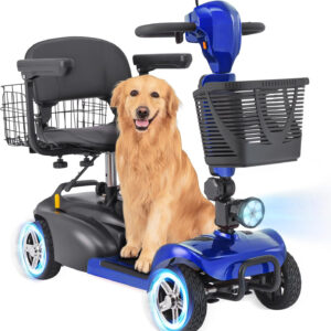 4 Wheel Mobility Scooter for Seniors&Adults - Up to 15 Miles Range,Foldable Powered Electric Wheelchair Device w/600WH Battery,Only 58 lb Weight, Dual Basket, 300 lb Capacity, Compact