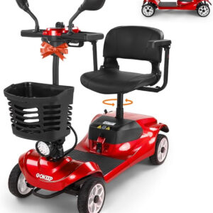 4 Wheel Powered Mobility Scooter for Seniors&Adults, Dual Anti-Tip Folding Mobility for Travel, Long Range, Ajustable & 360°Swivel Seat Supports up to 330 lbs, FDA Eligible (red)