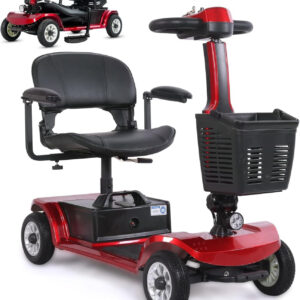4 Wheel Mobility Scooter, Long Range, 418 lb Capacity, Electric Power Mobile Wheelchair for Seniors Adult with Lights Collapsible and Compact Duty Travel Scooter with Basket (RED 22 Miles)