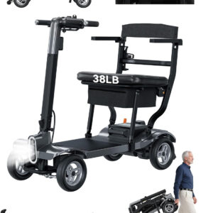 4 Wheel Mobility Scooter for Adults & Seniors, 38 lb Lightweight Foldable Electric Powered Mobility Scooters with Auto-Sensing Headlight & Turn Signal, 15 Mile Range All Terrain Mobile Scooters, Black