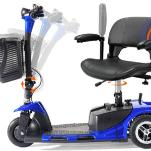 3 Wheel Mobility Scooters for Adults, Electric Powered Mobile Wheelchair Medical Aid, Folding Collapsible Compact for Travel, Seniors, Adults, Long Range Battery with Charger Basket Included (Blue)