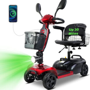 30 Miles Long Range 4 Wheel Electric Mobility Scooter with 350W Motor, Foldable Mobility Scooter for Adults/Seniors - 300 lb Capacity, 720Wh Lithium Battery, Dual Baskets