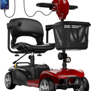 4 Wheels Mobility Scooter for Adults, 15 Miles Long Travel Range Foldable Lightweight Mobility Scooter, 350 lbs Capacity, Motorized Scooter for Seniors with LED Headlight and Detachable Basket (Red)