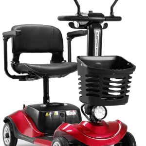 Compact 4 Wheel Mobility Scooter with Display, Foldable Electric Scooter for Seniors and Adults, Heavy Duty Travel Model with Lights, Basket, Rearview Mirror, and Long-Lasting Extended Battery