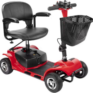 4 Wheel Mobility Scooters for Adults, Folding Mobility Scooter for Seniors, 265 lb Capacity Electric Scooter with Basket, Powered Mobility Scooter for Travel, Long Range Power Battery, Red