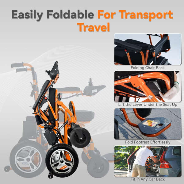 Electric Wheelchairs for Adults,20 Miles Lightweight Foldable Motorized Wheelchairs Power Portable Wheelchair,500W Motor,Orange