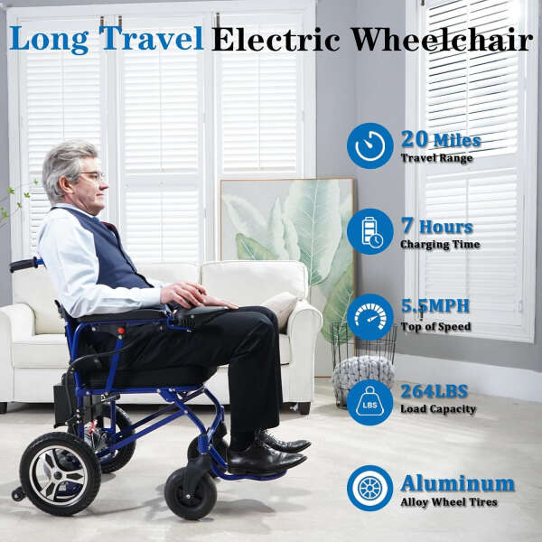 Electric Wheelchairs for Adults,20 Miles Lightweight Foldable Motorized Wheelchair Power Portable Wheelchairs – 500W Motor, Black