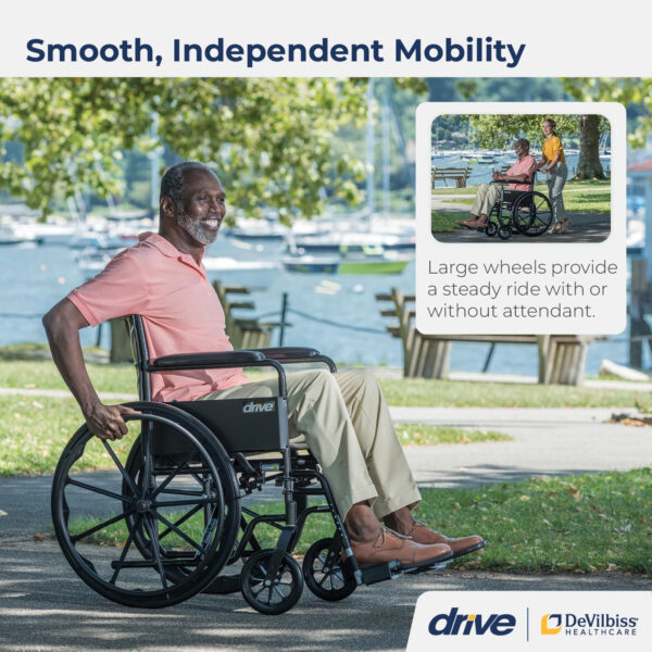Drive Medical SSP118FA-SF Silver Sport 1 Folding Transport Wheelchair with Full Arms and Removable Swing-Away Footrest, Black
