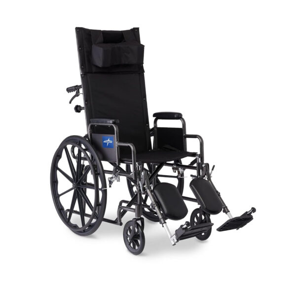 Medline Reclining Wheelchair, 18″, with Elevating Leg Rests, Durable Vinyl, 300 lb. Weight Limit, Reclines 90 to 140 Degrees