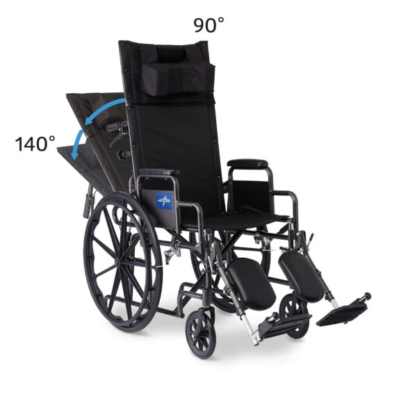 Medline Reclining Wheelchair, 18″, with Elevating Leg Rests, Durable Vinyl, 300 lb. Weight Limit, Reclines 90 to 140 Degrees