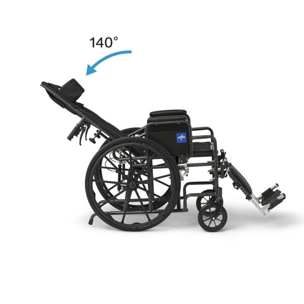Medline Reclining Wheelchair, 18″, with Elevating Leg Rests, Durable Vinyl, 300 lb. Weight Limit, Reclines 90 to 140 Degrees