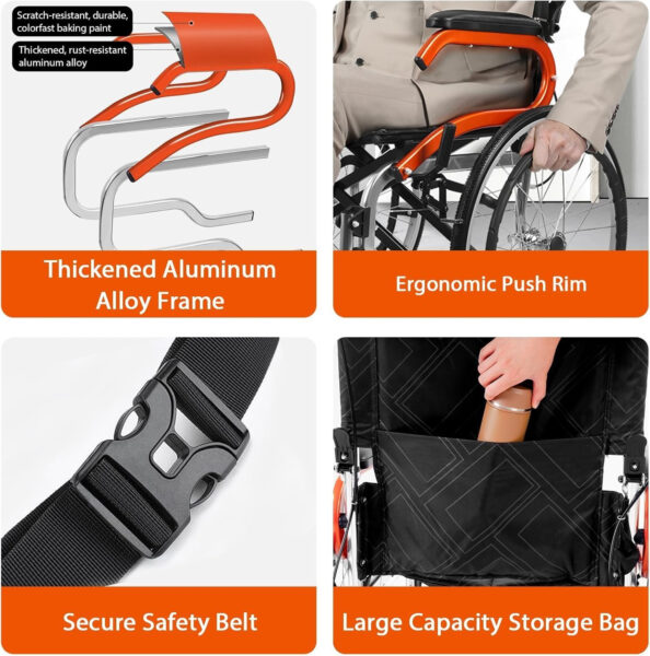 Ultra Light Wheelchair for Adult Elderly Portable Folding Transport Self-Propelled Wheelchair Aluminium Manual Wheel Chair 24LB