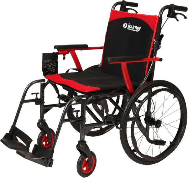 Journey SoLite C2 Ultra Lightweight Wheelchair for Adults – Foldable, Portable Manual Chair for Seniors – Frame Weighs Only 14 lbs – Patterned Frame with Red Trim