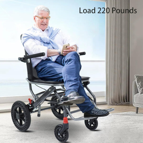 Lightweight Wheelchairs with Handbrake, Compact Wheelchair, Ultralight Folding Travel Wheelchair for Adults, 11″ Rear Wheels