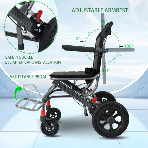 Lightweight Wheelchairs with Handbrake, Compact Wheelchair, Ultralight Folding Travel Wheelchair for Adults, 11″ Rear Wheels