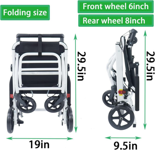(only 15lb) Super Lightweight Transport Wheelchair. Easy to Travel, Locking Hand Brakes, User-Friendly, Folding, Portable. for Adults or Child (up to 220lbs) …