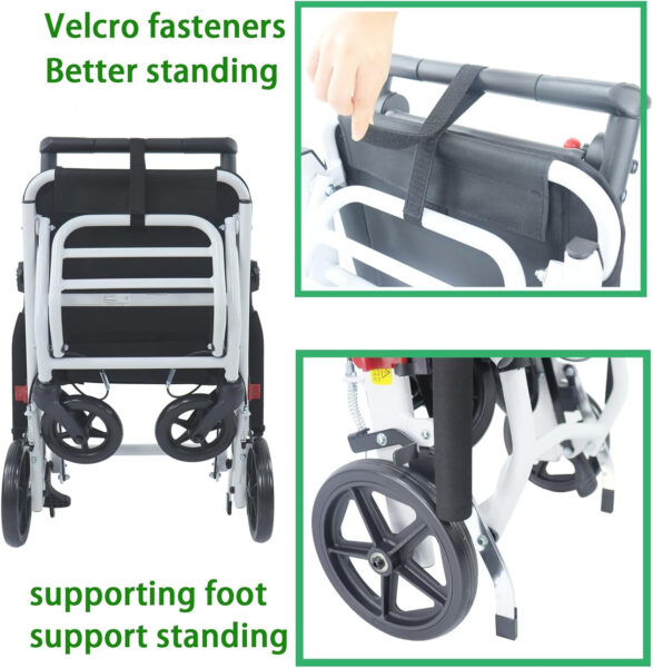 (only 15lb) Super Lightweight Transport Wheelchair. Easy to Travel, Locking Hand Brakes, User-Friendly, Folding, Portable. for Adults or Child (up to 220lbs) …