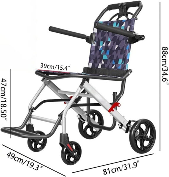 Ultralight Transport Wheelchair, Folding Portable Boarding Travelling Wheelchair with Hand Brake, Wheelchairs for Adults,Folding Wheelchairs (19.3X31.9X34.6 inches)