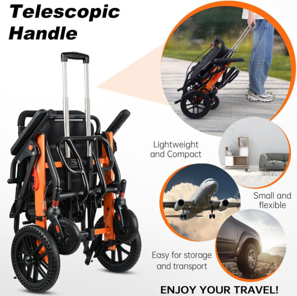 Upgraded Transport Wheelchair, Come with Telescopic Handle and Three Bags, Wheelchairs for Adults, Lightweight Transport Wheelchair, with Safety Belt