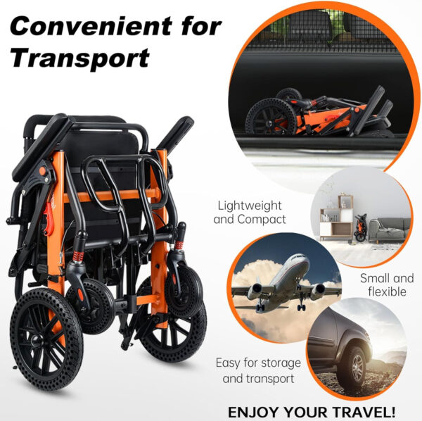 Upgraded Transport Wheelchair, Come with Telescopic Handle and Three Bags, Wheelchairs for Adults, Lightweight Transport Wheelchair, with Safety Belt