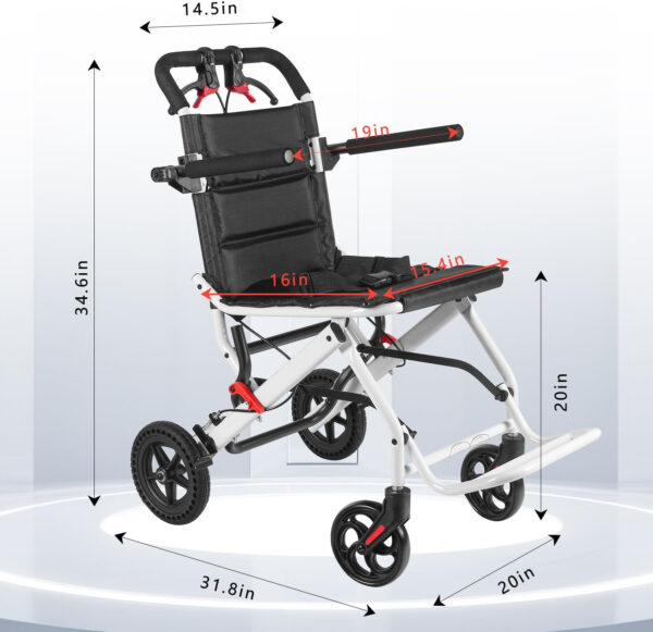 Ultra-Lightweight Portable Transport Wheelchair Foldable Travel Wheelchair Lightweight Foldable with Handbrake for Adults and Seniors（White）