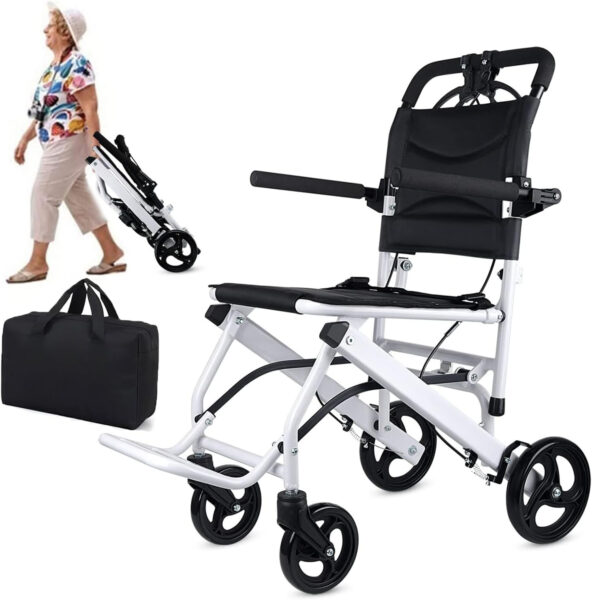 World’s Lightest (Only 16lbs) Portable Transit Travel Wheelchair, Folding Transport Wheelchairs for Adults and Seniors Support 180lbs, Lightweight Aluminum Wheelchair for Elderly