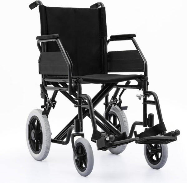 monicare Folding Transport Wheelchair, Heavy-Duty Wheel Chair with Flip-Back Armrest and Swing-Away Footrest, 17 Inch Wide Seat Transport Chair for Adults Seniors, 300Lbs Capacity, Black