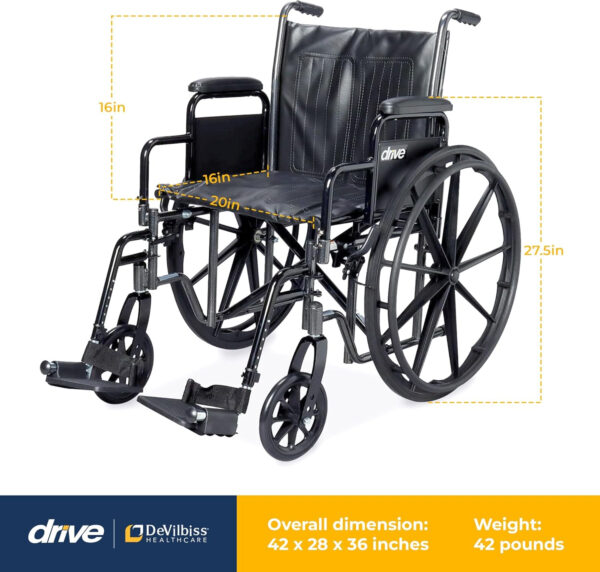 Drive Medical SSP220DDA-SF Silver Sport 2 Lightweight Folding Wheelchair, Black