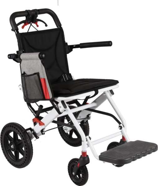 Portable Folding Wheelchair, Lightweight Foldable Transport Chair for Adults and Seniors (12 inch PU Rear Wheel)