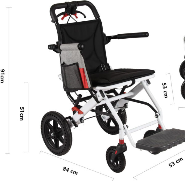 Portable Folding Wheelchair, Lightweight Foldable Transport Chair for Adults and Seniors (12 inch PU Rear Wheel)