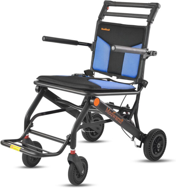 Portable Aluminum Transport Wheelchair, 11″ Rear Wheels, Ultralight Folding Travel Wheelchair for Adults, Black (Seat Width:15.75″)
