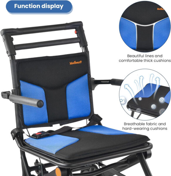 Portable Aluminum Transport Wheelchair, 11″ Rear Wheels, Ultralight Folding Travel Wheelchair for Adults, Black (Seat Width:15.75″)